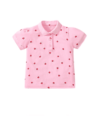 Little Maven Girls Strawberry Print Cotton Short Sleeve Polo Shirt