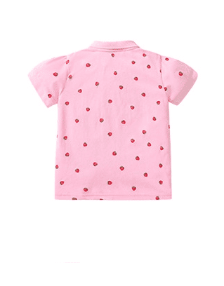 Little Maven Girls Strawberry Print Cotton Short Sleeve Polo Shirt