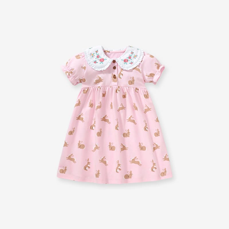 Little Maven Kid Girls Summer Bunny Print Cotton Dress