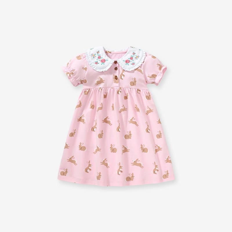 Little Maven Kid Girls Summer Bunny Print Cotton Dress