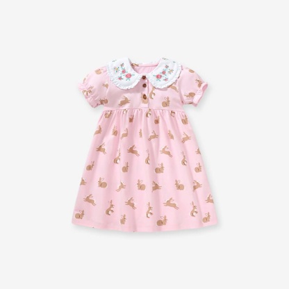 Little Maven Kid Girls Summer Bunny Print Cotton Dress