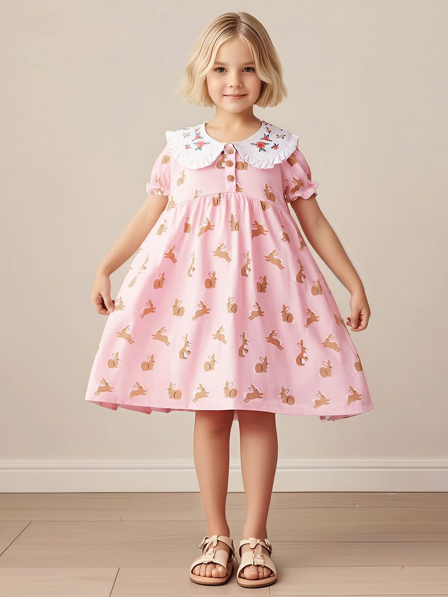 Little Maven Kid Girls Summer Bunny Print Cotton Dress