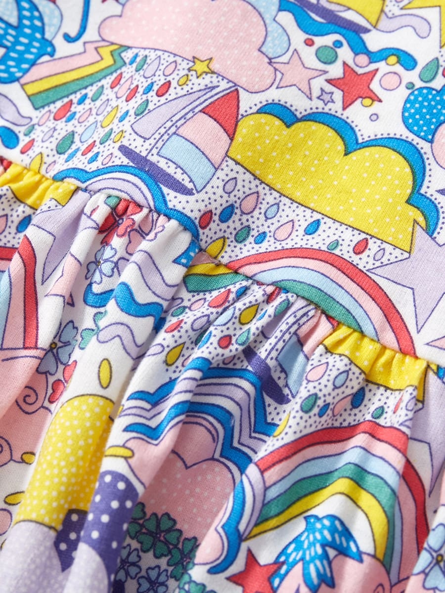 Little Maven Girls Summer Cartoon Printed Cotton Short Sleeve Dress