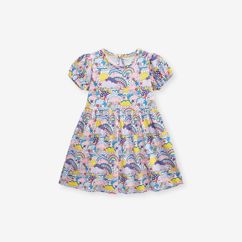 Little Maven Girls Summer Cartoon Printed Cotton Short Sleeve Dress