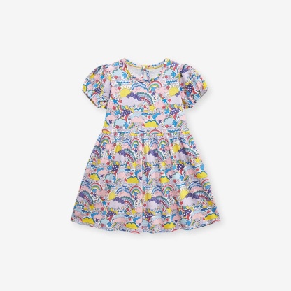 Little Maven Girls Summer Cartoon Printed Cotton Short Sleeve Dress