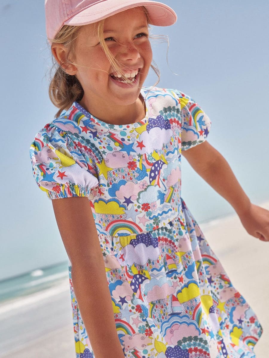 Little Maven Girls Summer Cartoon Printed Cotton Short Sleeve Dress