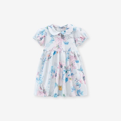 Little Maven Kid Girls Summer Floral Print Short Sleeve Dress