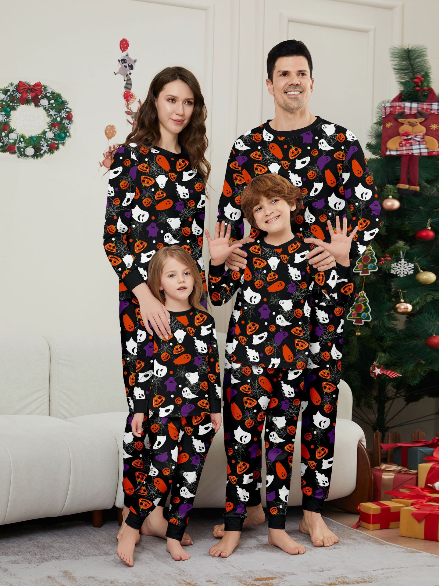 Halloween Family Outfit Little Devil Pumpkin Wizard Print Family Pajama Set