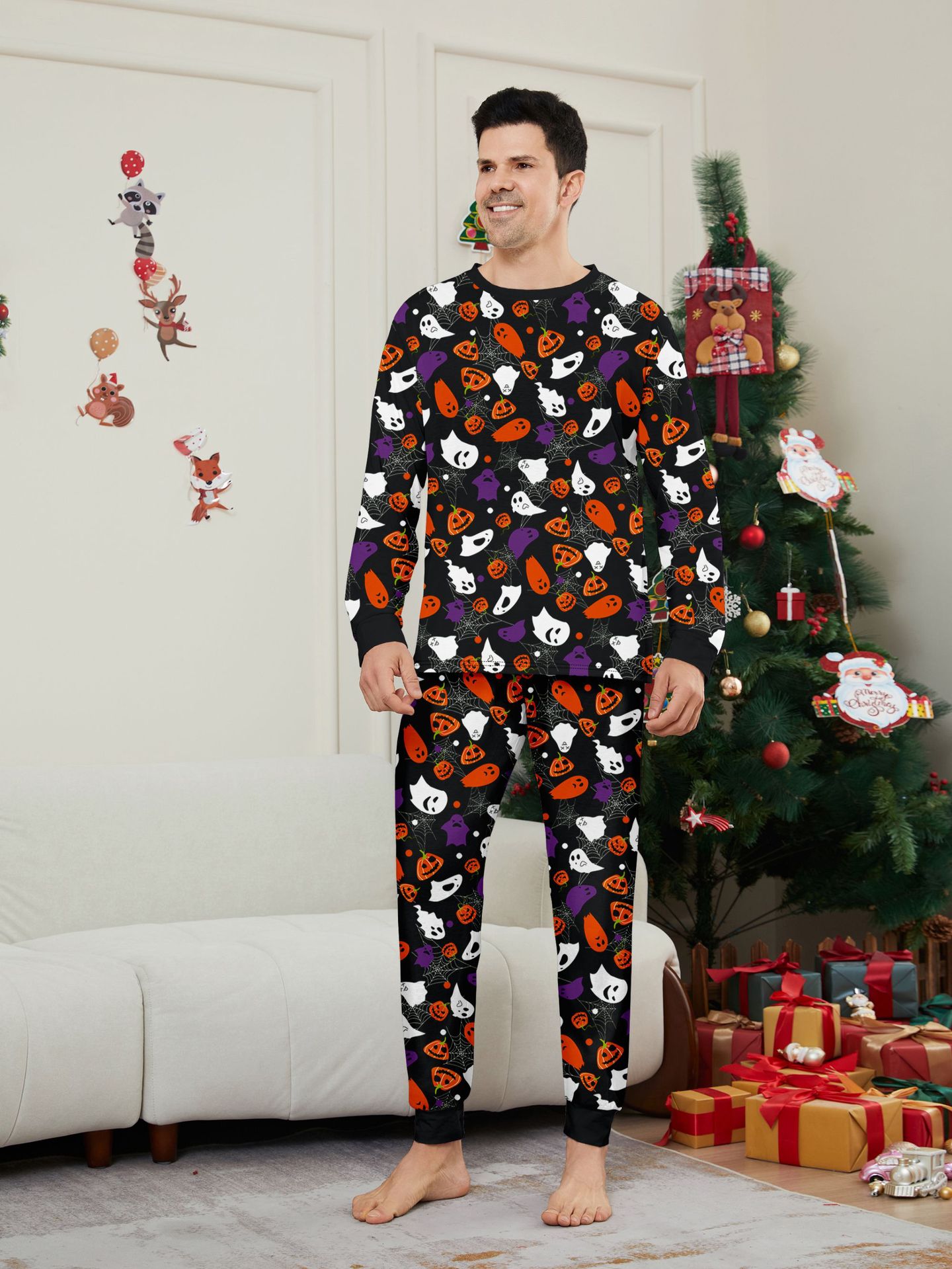 Halloween Family Outfit Little Devil Pumpkin Wizard Print Family Pajama Set