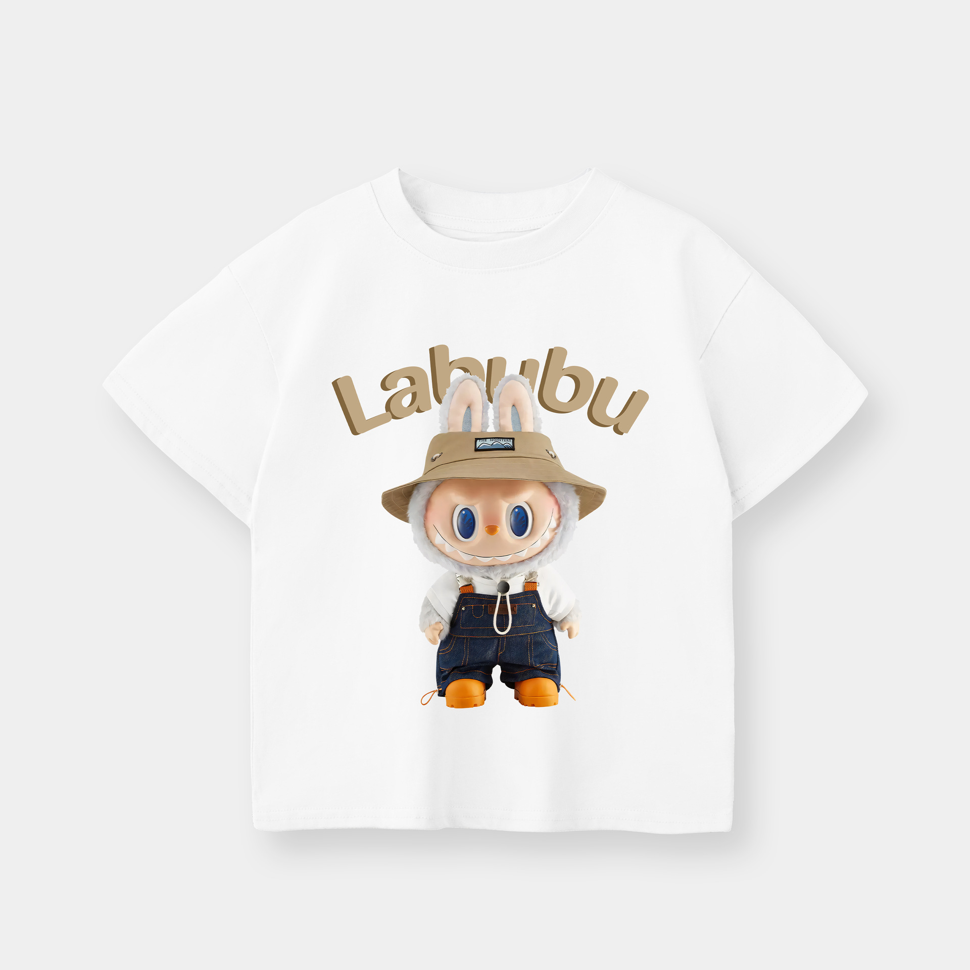 Hat Labubu Kids Cotton Short Sleeve T-Shirt (White)