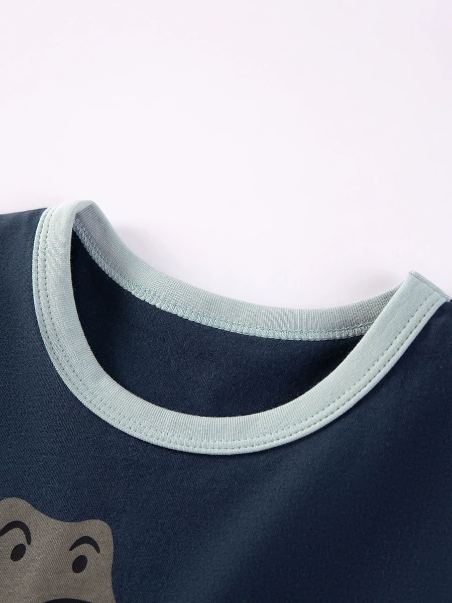 Kid Boys 2pcs 3D Dinosaur Print Colorblock Cotton Tee and Shorts Set