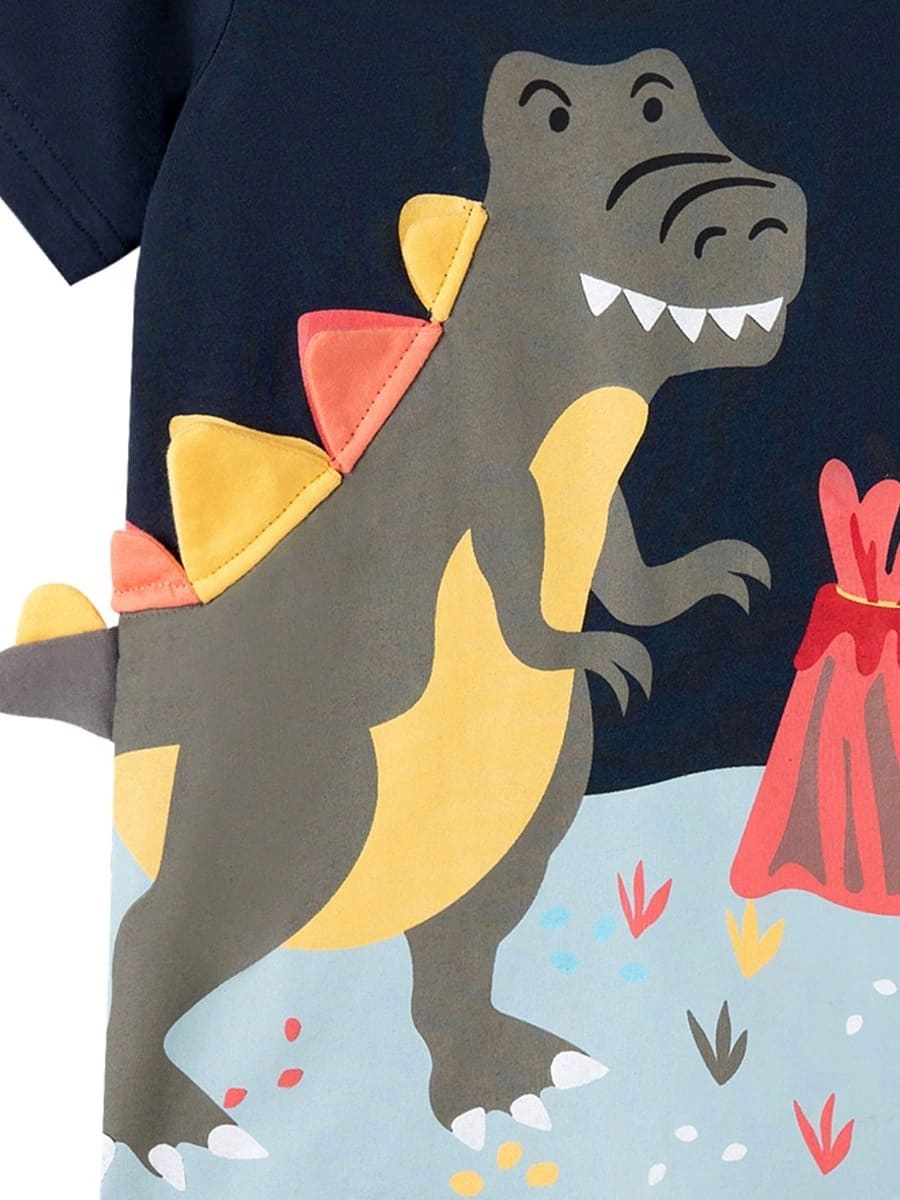 Kid Boys 2pcs 3D Dinosaur Print Colorblock Cotton Tee and Shorts Set