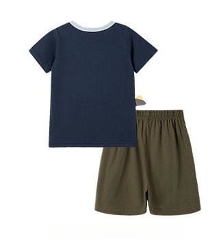 Kid Boys 2pcs 3D Dinosaur Print Colorblock Cotton Tee and Shorts Set