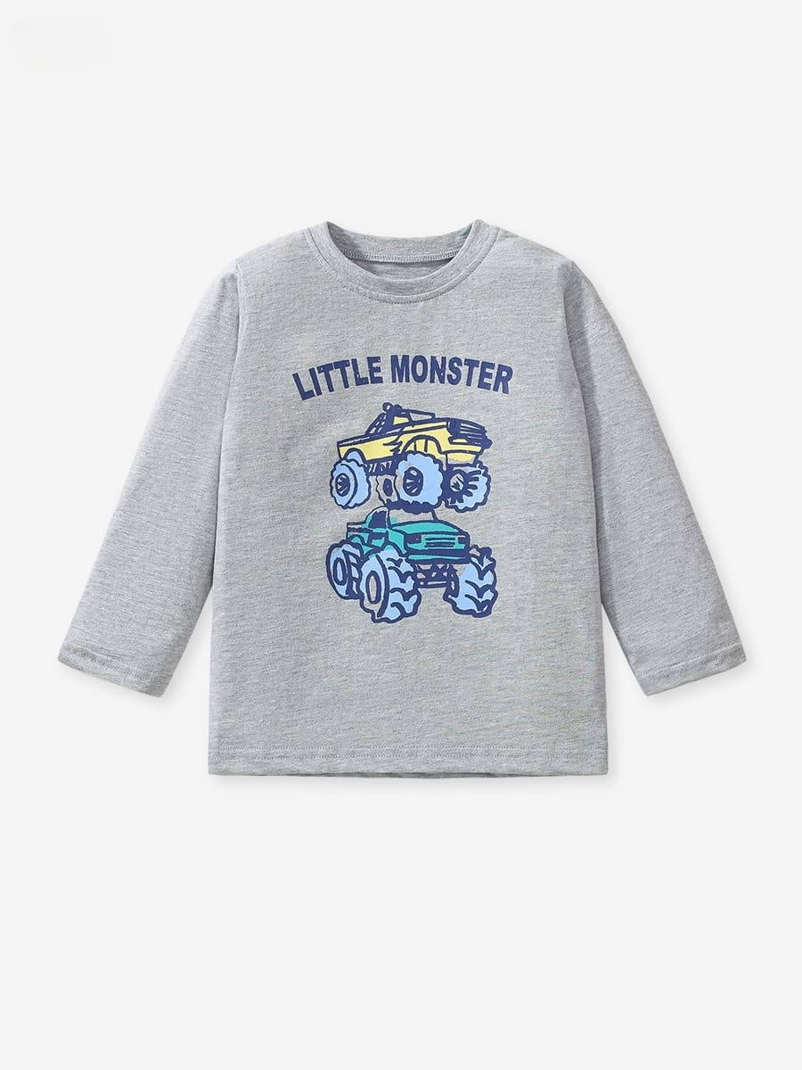 Kid Boys Car Lettering Printed Cotton Long Sleeve Tee