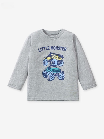 Kid Boys Car Lettering Printed Cotton Long Sleeve Tee