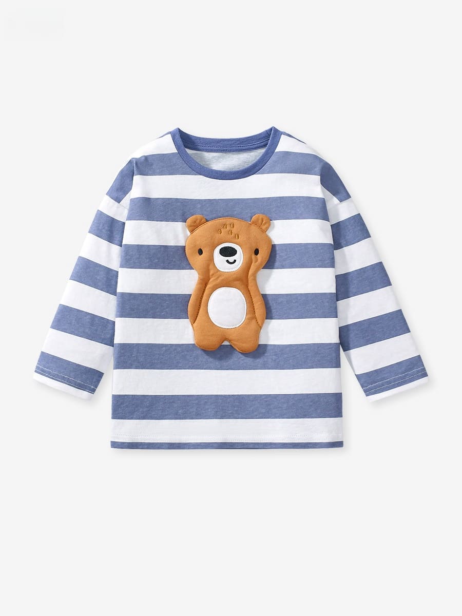 Kid Boys/girls cute bear style striped cotton long-sleeved Tee