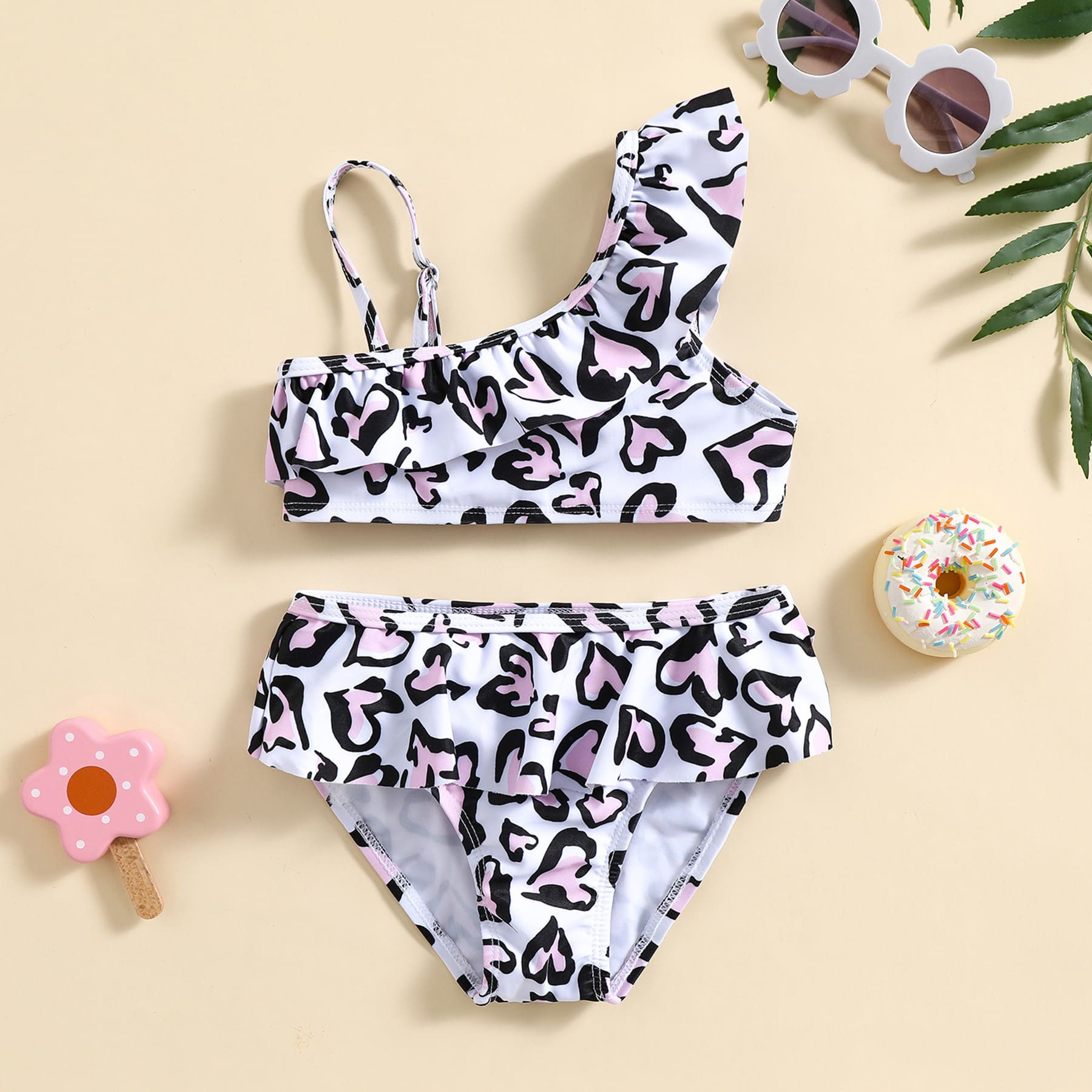 Kid Girls 2-piece heart print swimsuit set