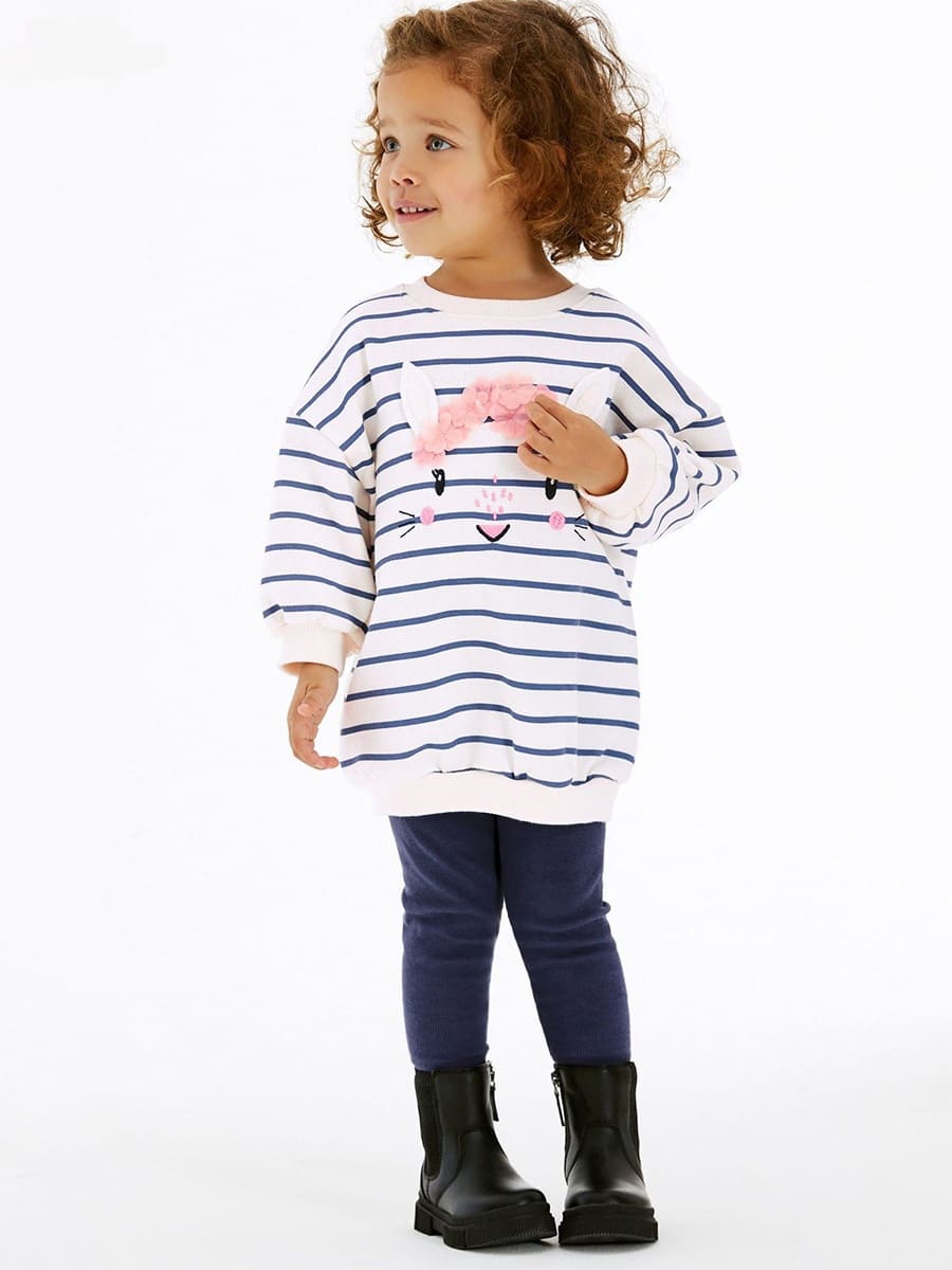 little maven girls white rabbit striped sweatshirt  pants set