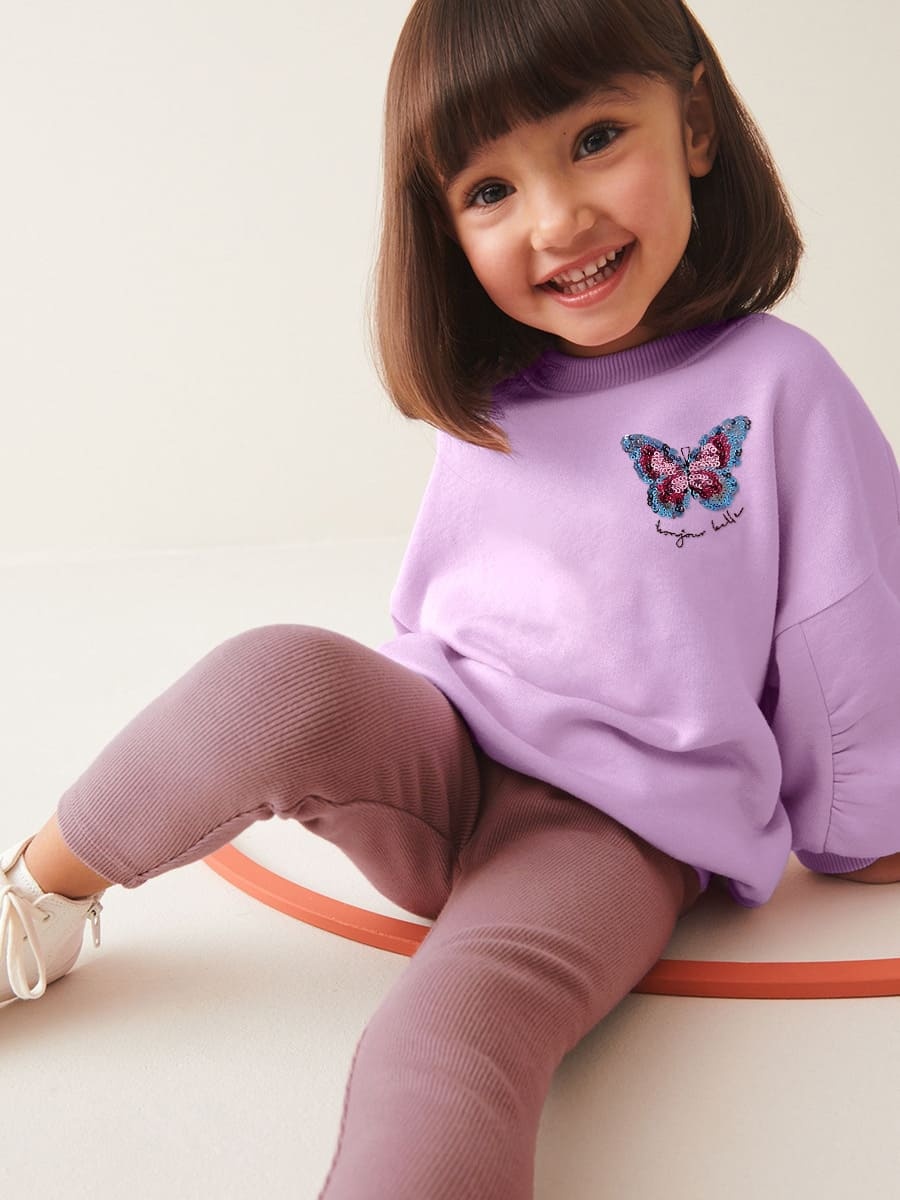 Kid Girls 2pcs Butterfly Embroidered Cotton Sweatshirt and Pants Set