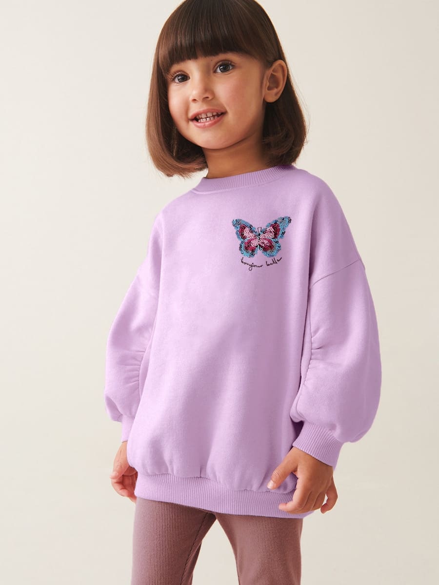 Kid Girls 2pcs Butterfly Embroidered Cotton Sweatshirt and Pants Set