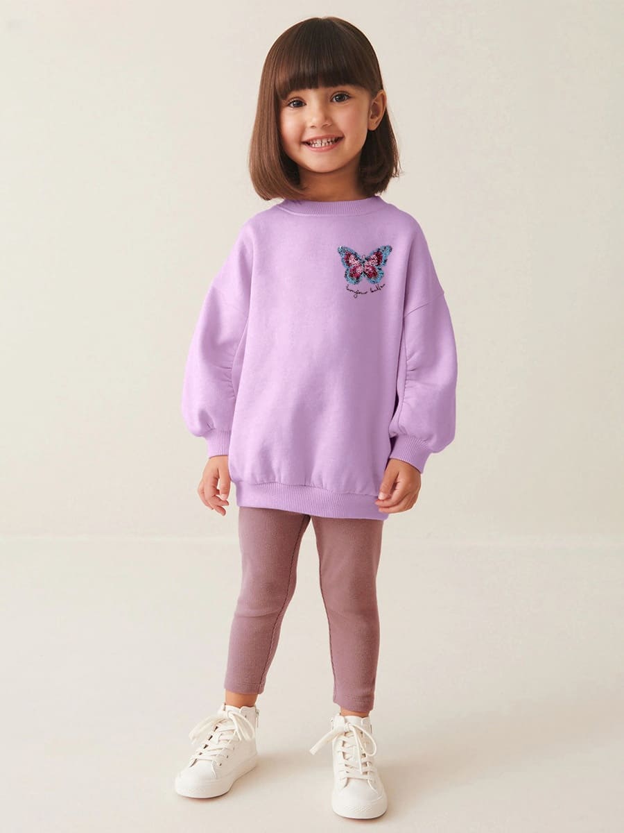 Kid Girls 2pcs Butterfly Embroidered Cotton Sweatshirt and Pants Set