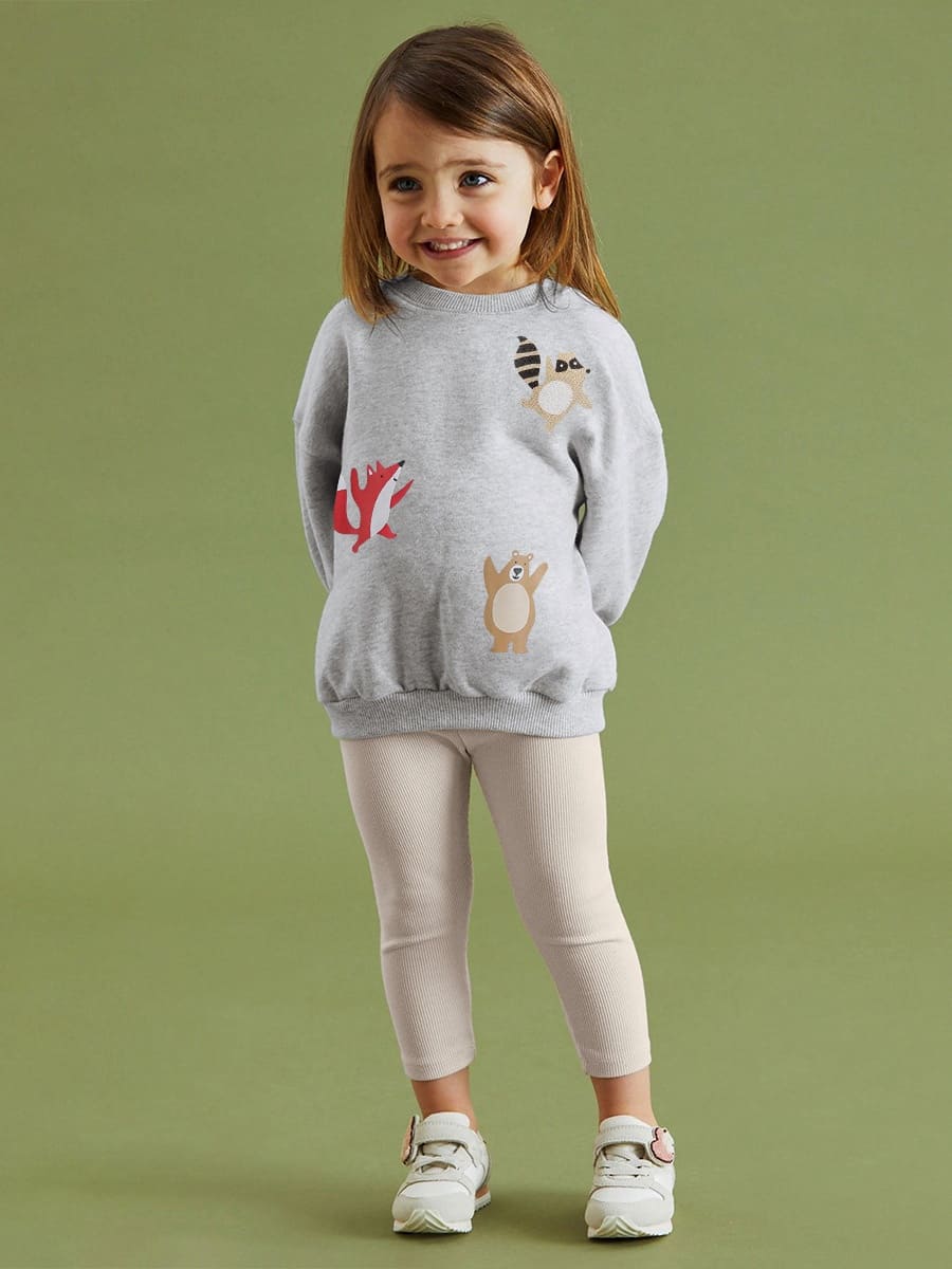 Kid Girls 2pcs Cartoon Animal Print Cotton Sweatshirt and Leggings Set
