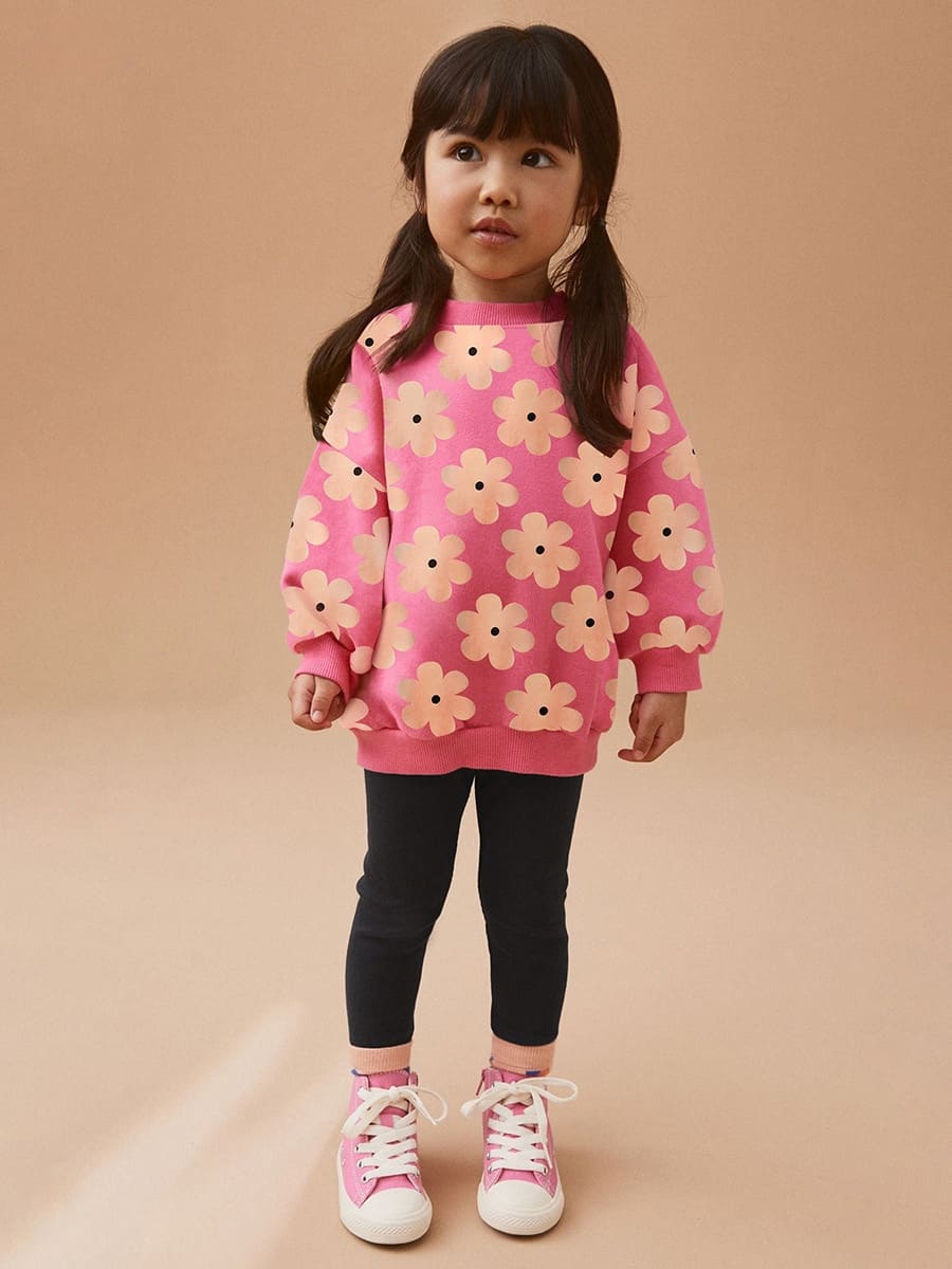 Kid Girls Floral Print Cotton Sweatshirt & Pants Set (2-Piece)