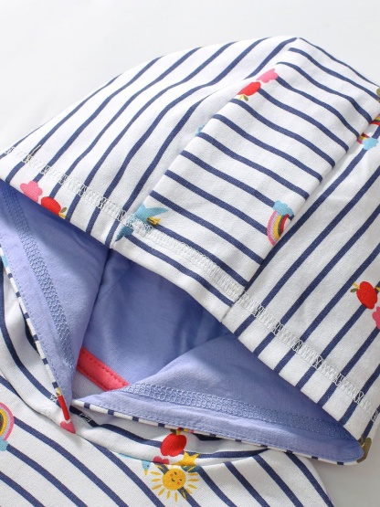 Adorable Cartoon Print Striped Cotton Hoodie for Girls 