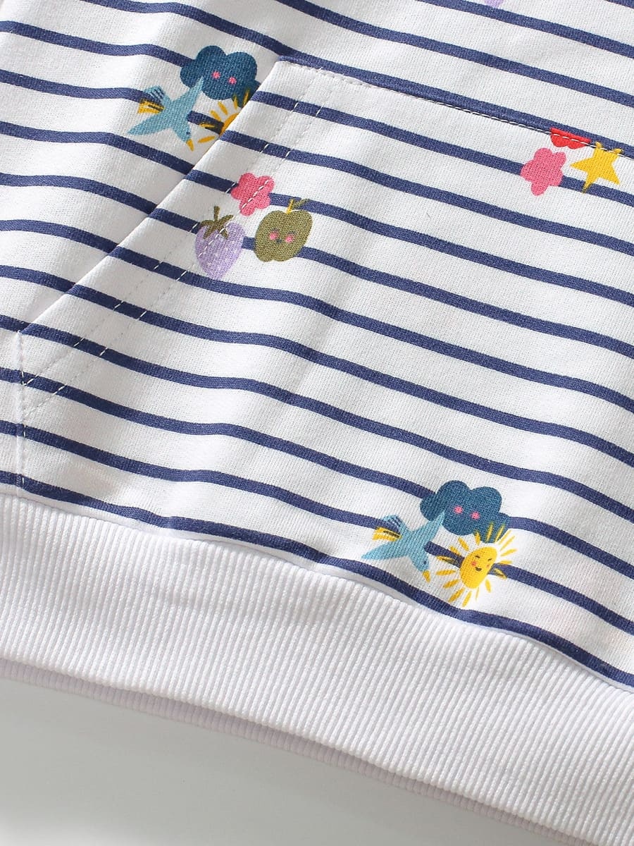 Adorable Cartoon Print Striped Cotton Hoodie for Girls