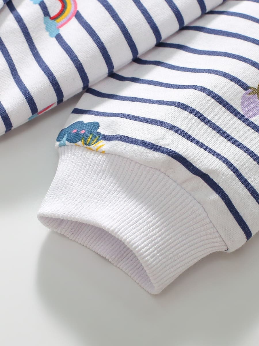 Adorable Cartoon Print Striped Cotton Hoodie for Girls