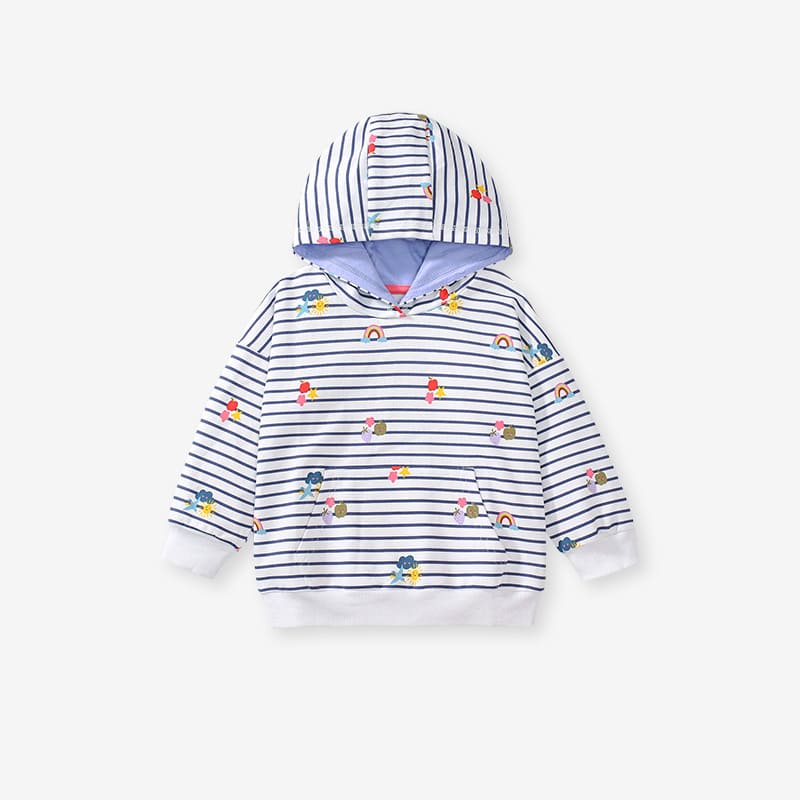 Adorable Cartoon Print Striped Cotton Hoodie for Girls 
