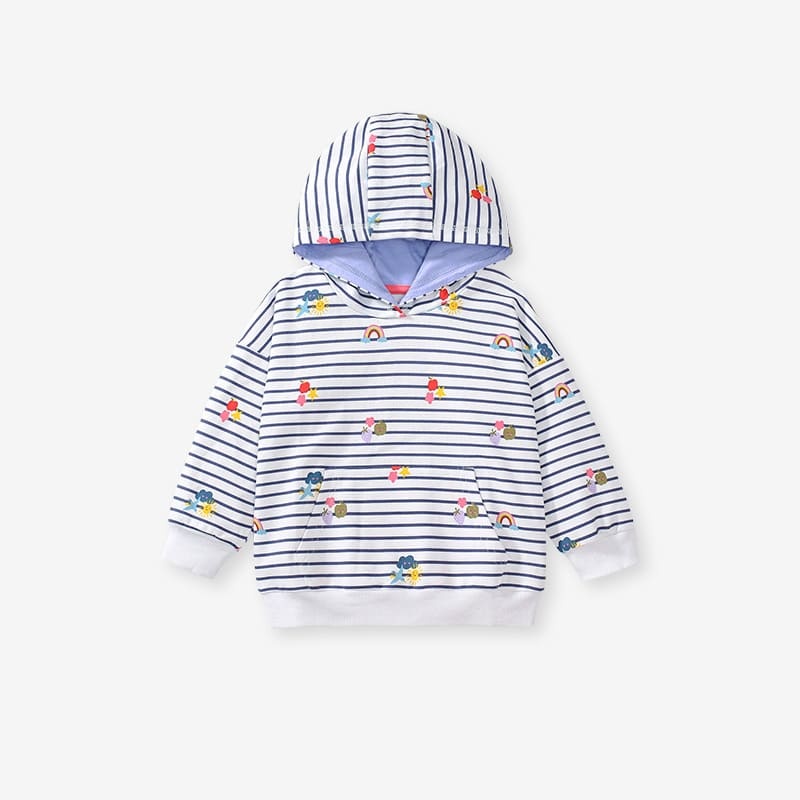 Adorable Cartoon Print Striped Cotton Hoodie for Girls 