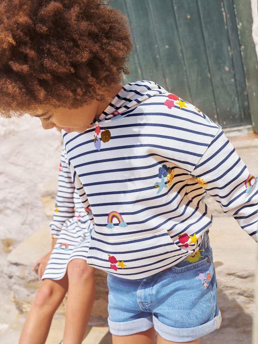 Adorable Cartoon Print Striped Cotton Hoodie for Girls 