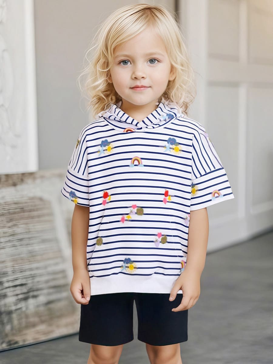 Kid Girls Cotton Striped Hooded Sweatshirt