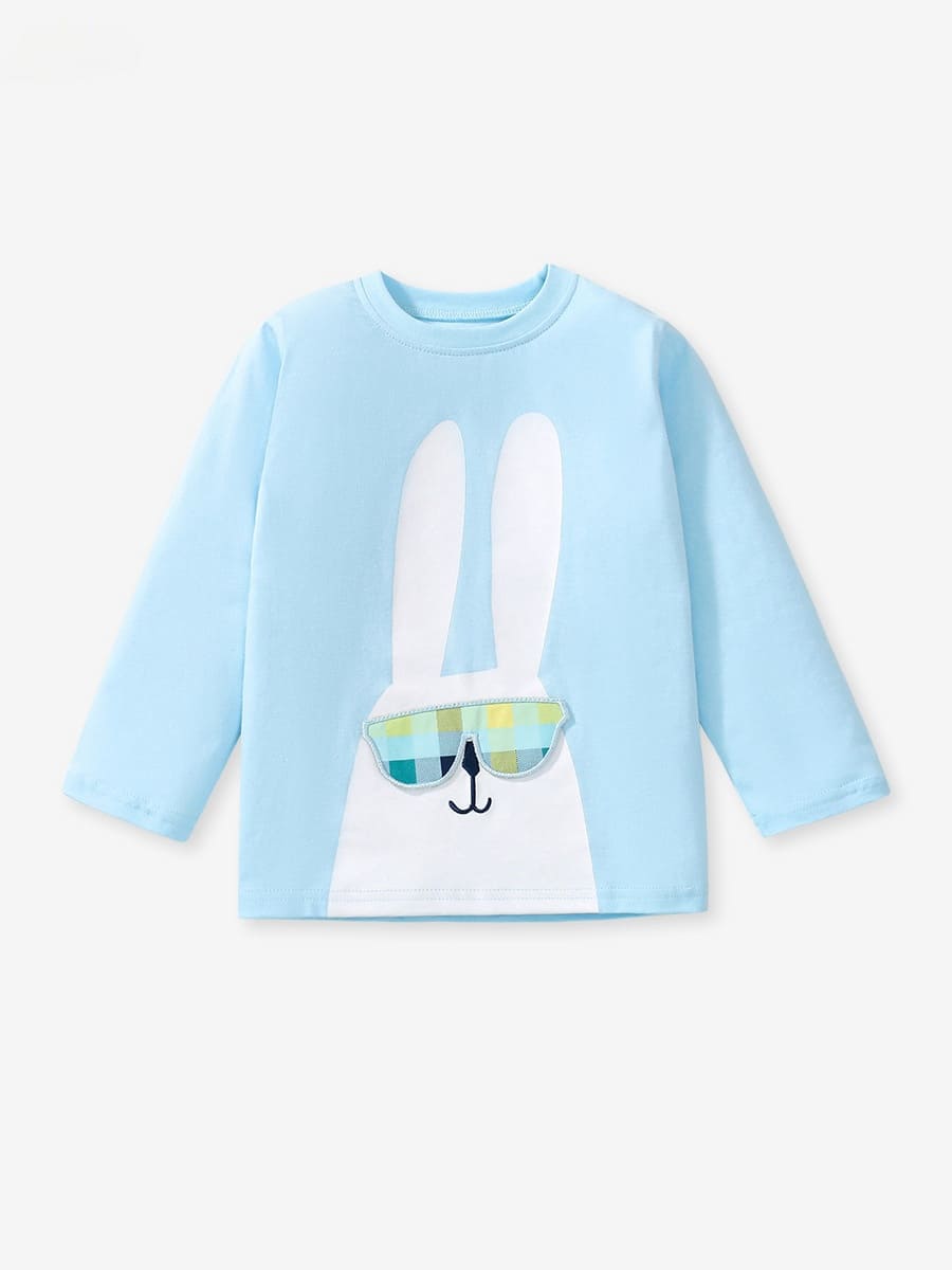  Kid Girls Cute Long-eared Rabbit Printed Cotton Long-sleeved Tee