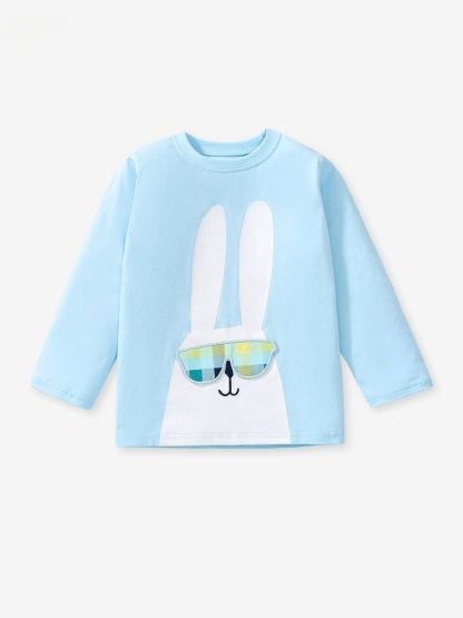  Kid Girls Cute Long-eared Rabbit Printed Cotton Long-sleeved Tee