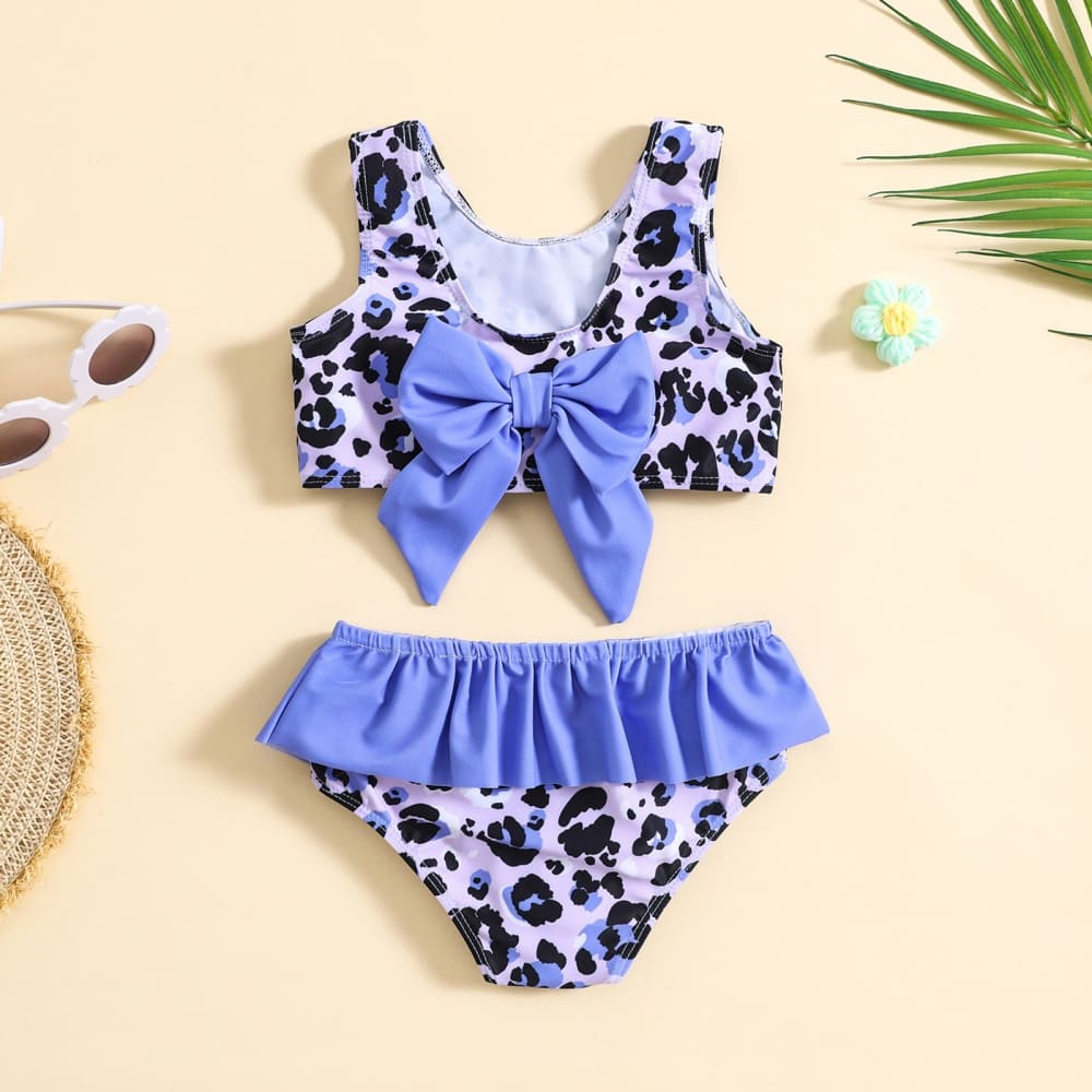Leopard Print Two-Piece Swimsuit Set for Girls