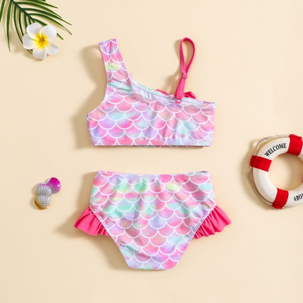Stylish One Shoulder Adjustable Bowknot Bikini Swimsuit Set for Girls