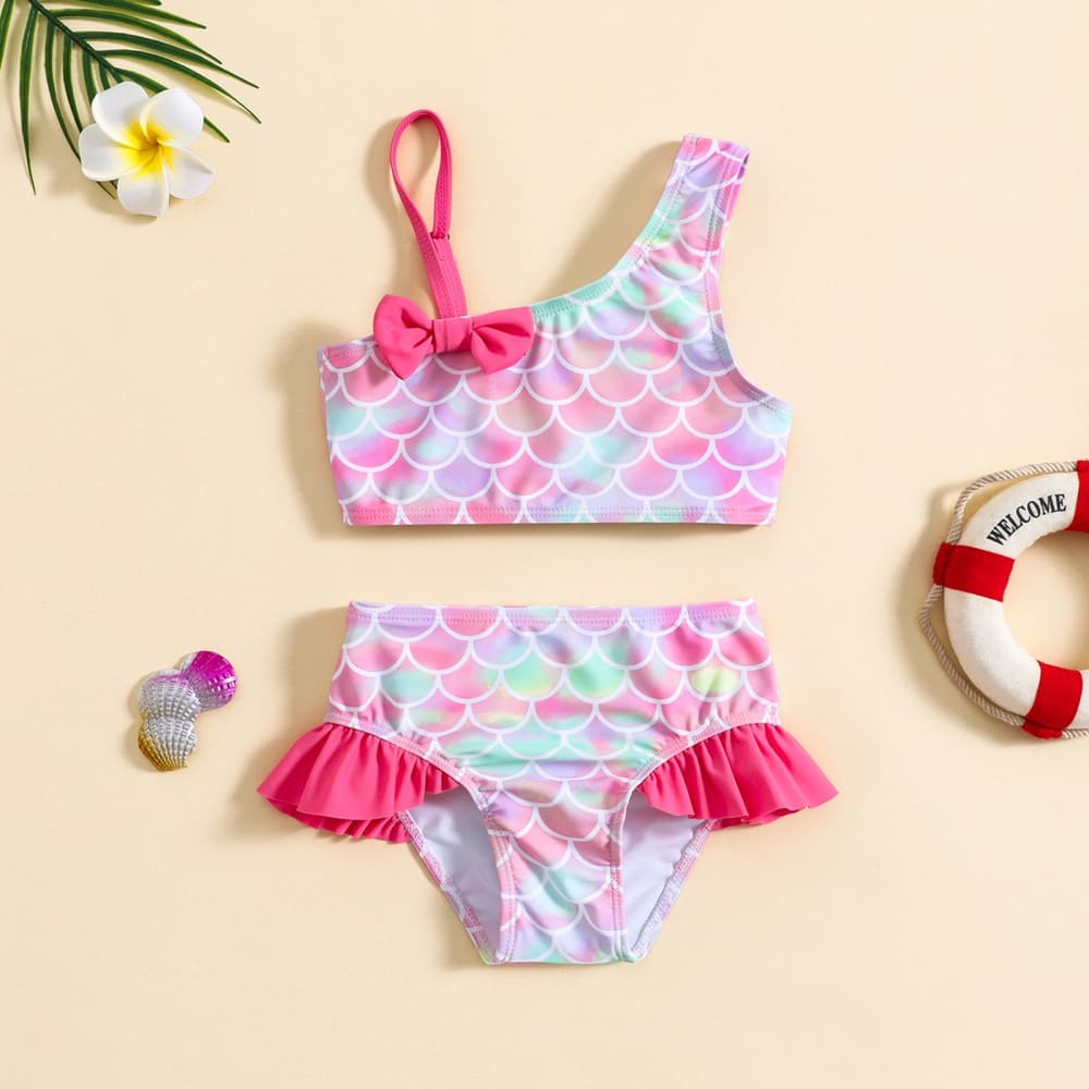 Stylish One Shoulder Adjustable Bowknot Bikini Swimsuit Set for Girls