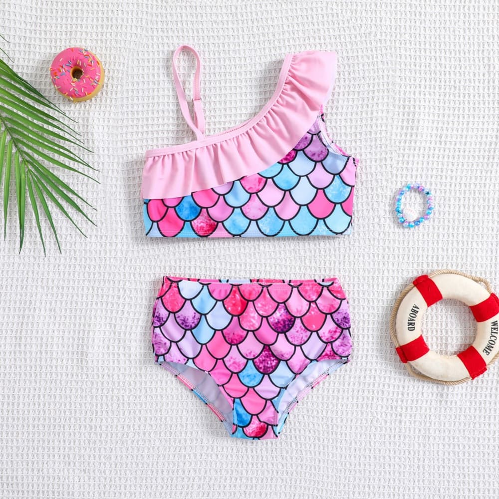 Kid Girls One-shoulder Strap Bikini Two-piece Swimsuit