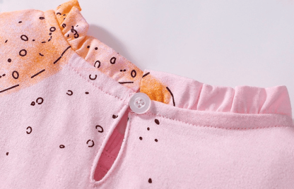 Kid Girls Orange Print Cotton Ruffle Sleeve Dress