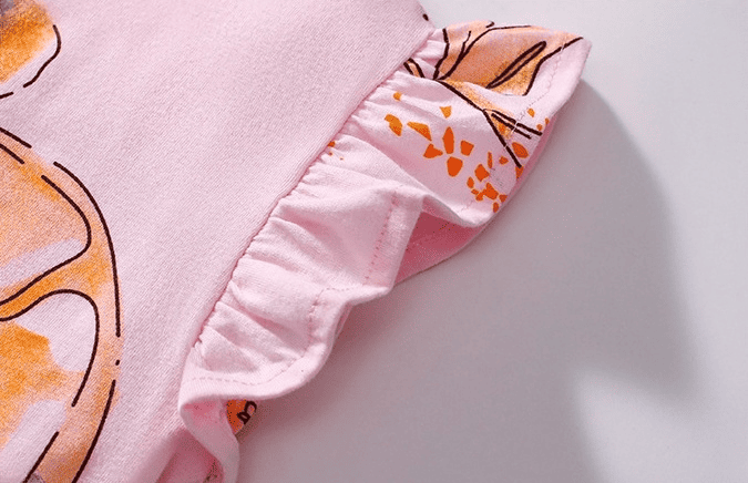 Kid Girls Orange Print Cotton Ruffle Sleeve Dress