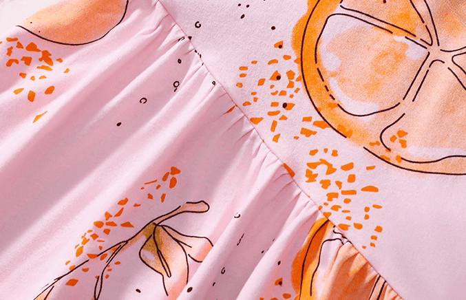 Kid Girls Orange Print Cotton Ruffle Sleeve Dress