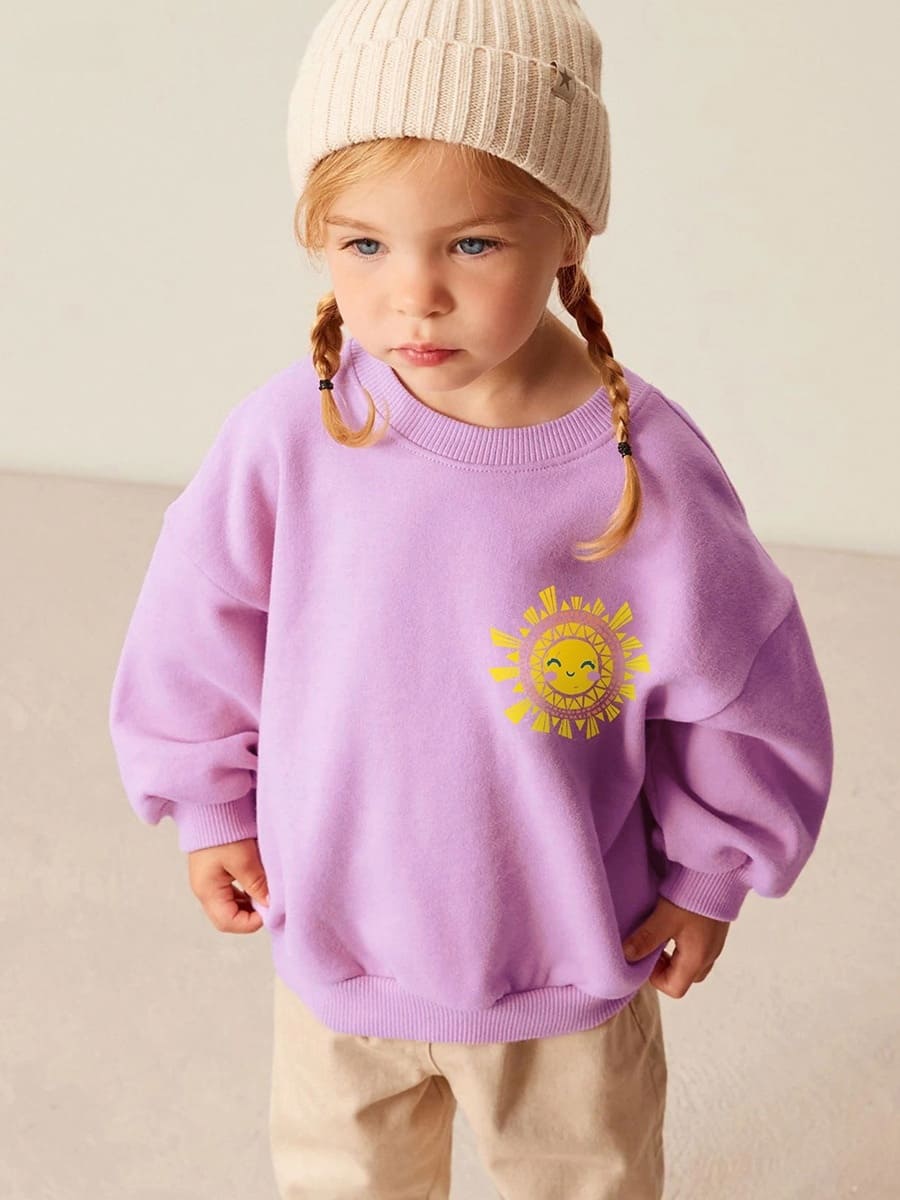 Kid Girls Sunflower Smiley Face Printed Cotton Casual Sweatshirt