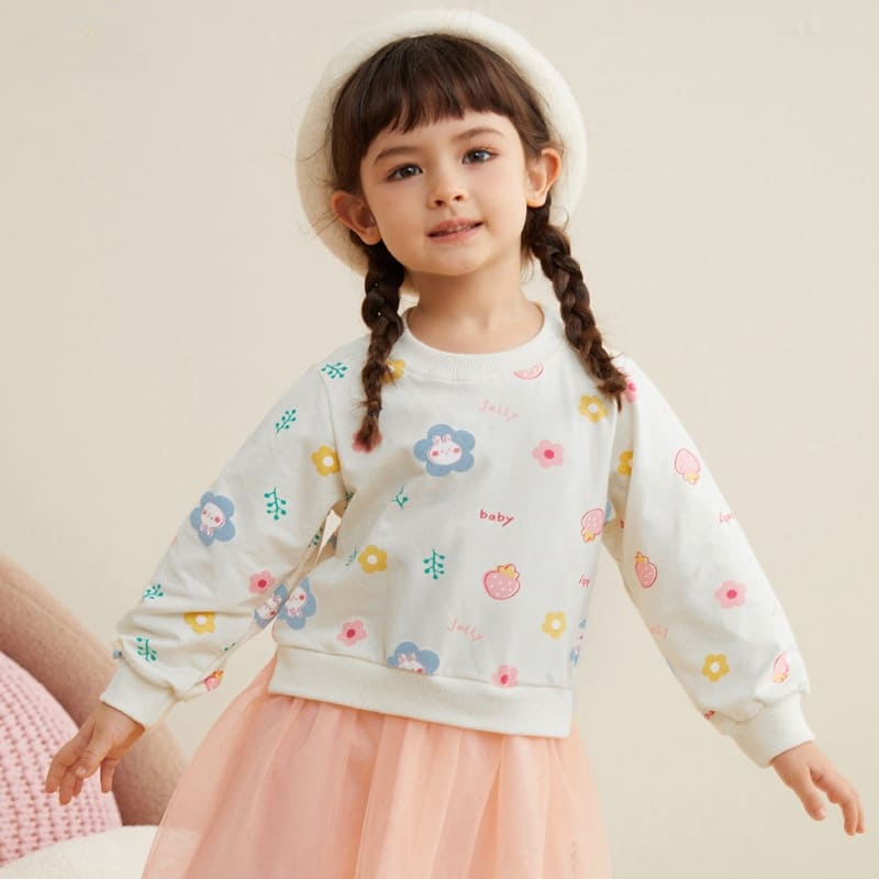 Kid Girls Cartoon Printed Cotton Plush Mesh Dress