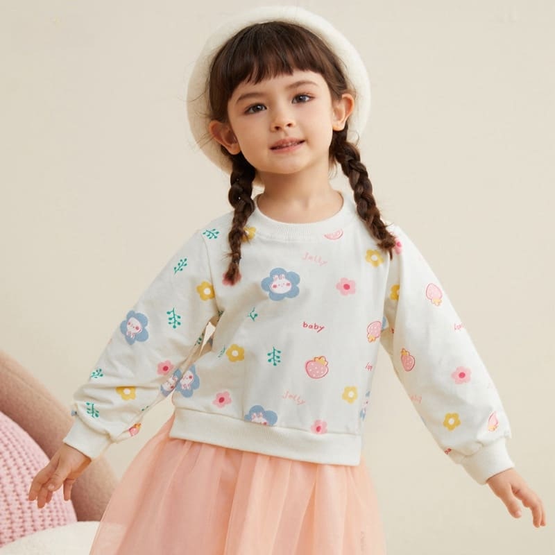 Kid Girls Cartoon Printed Cotton Plush Mesh Dress