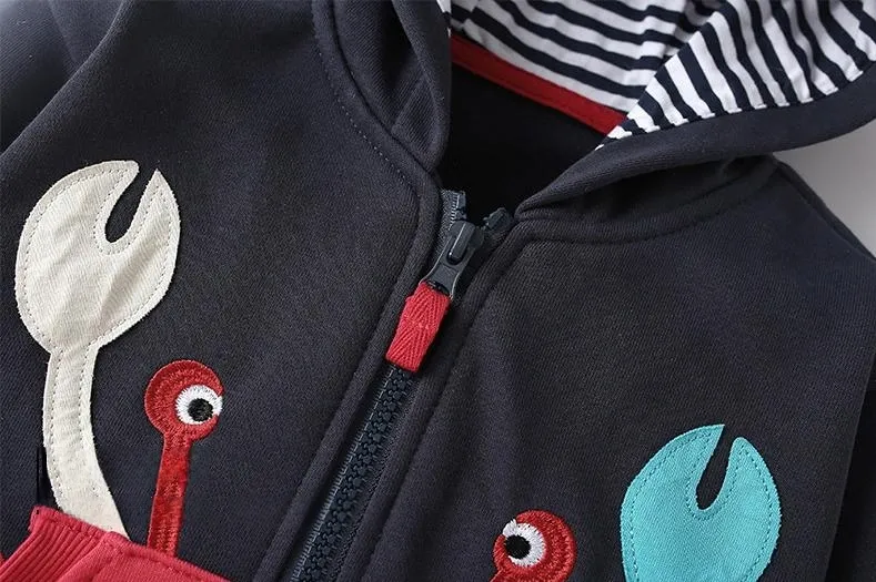 Little Maven Toddler/Kid Boy Casual Cartoon Crab Long Sleeved Hoodie