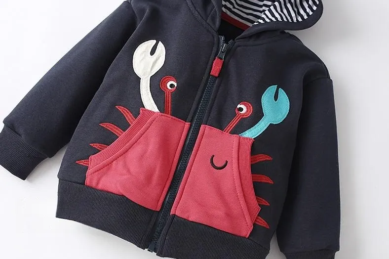 Little Maven Toddler/Kid Boy Casual Cartoon Crab Long Sleeved Hoodie