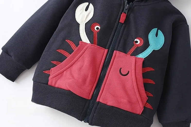 Little Maven Toddler/Kid Boy Casual Cartoon Crab Long Sleeved Hoodie