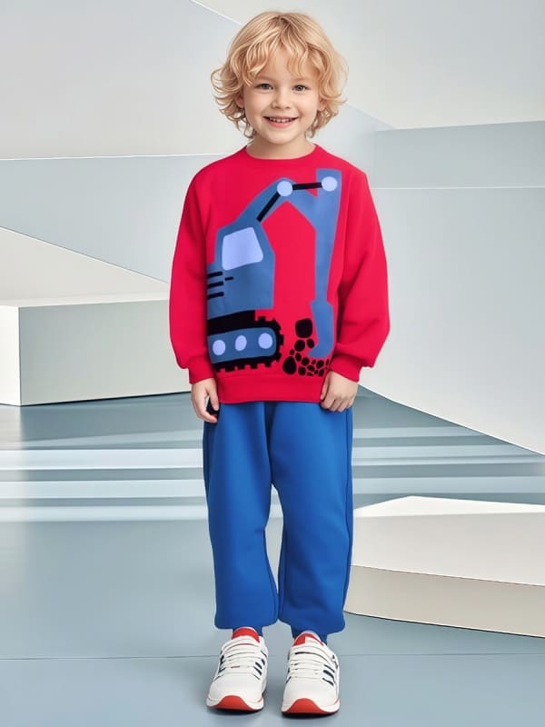 Kid Boys 2pcs Construction Digger Print Cotton Sweatshirt & Pants Set
